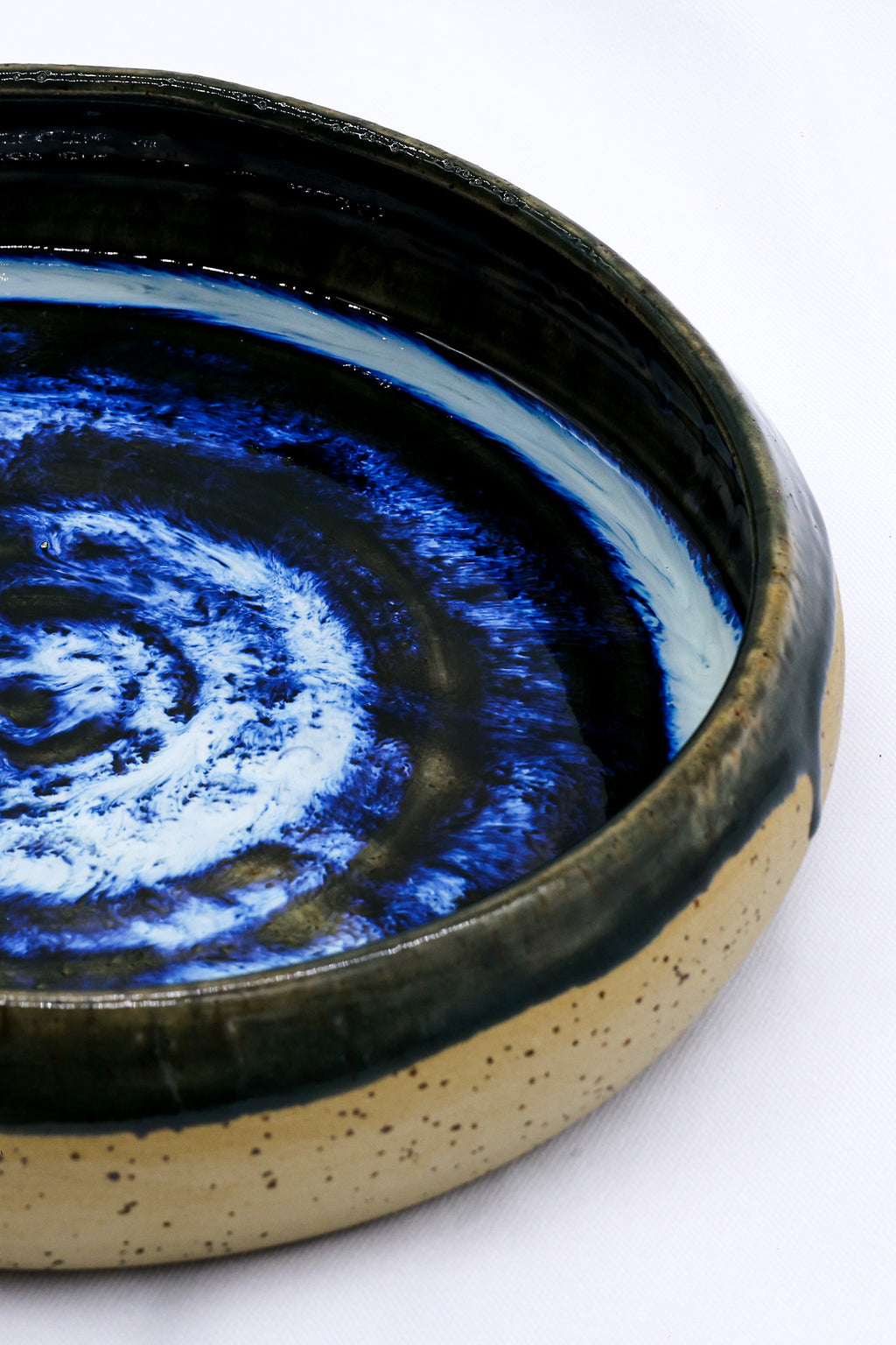 10 inch Dark Blue Handmade Spotted Stoneware Large Ceramic Plate