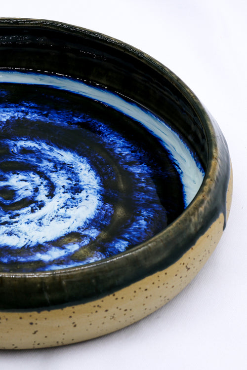 10 inch Dark Blue Handmade Spotted Stoneware Large Ceramic Plate