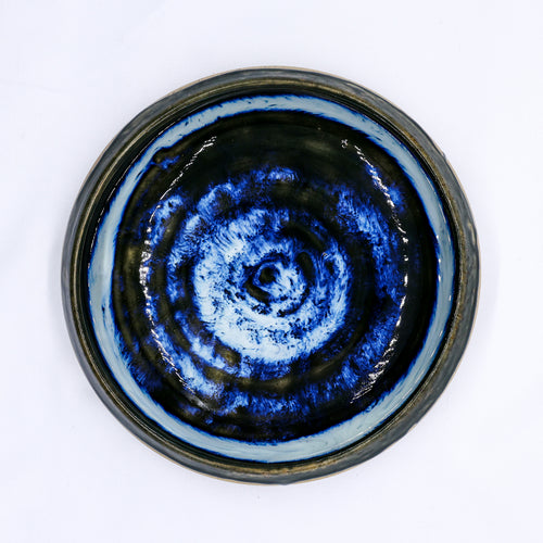 10 inch Dark Blue Handmade Spotted Stoneware Large Ceramic Plate